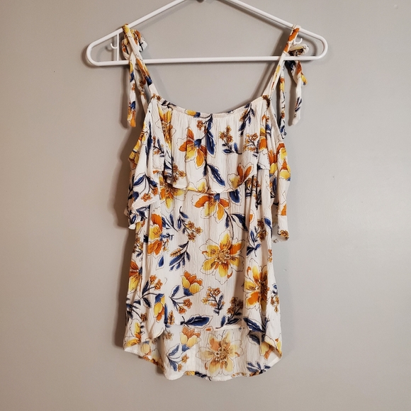 Forever 21 womens crop top small white floral straps elastic neckline - Picture 5 of 6